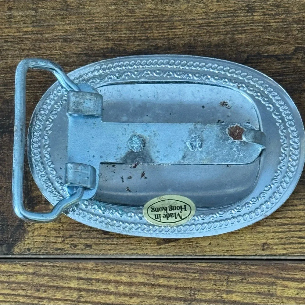 Vintage Western Pistol‎ Cowboy Hat Metal Belt Buckle Made In Hong Kong